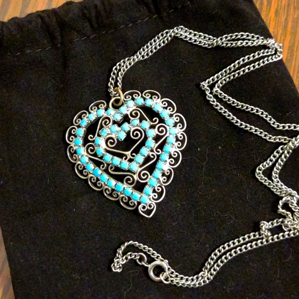 Vintage 1940s Sterling Silver Boho Heart Necklace